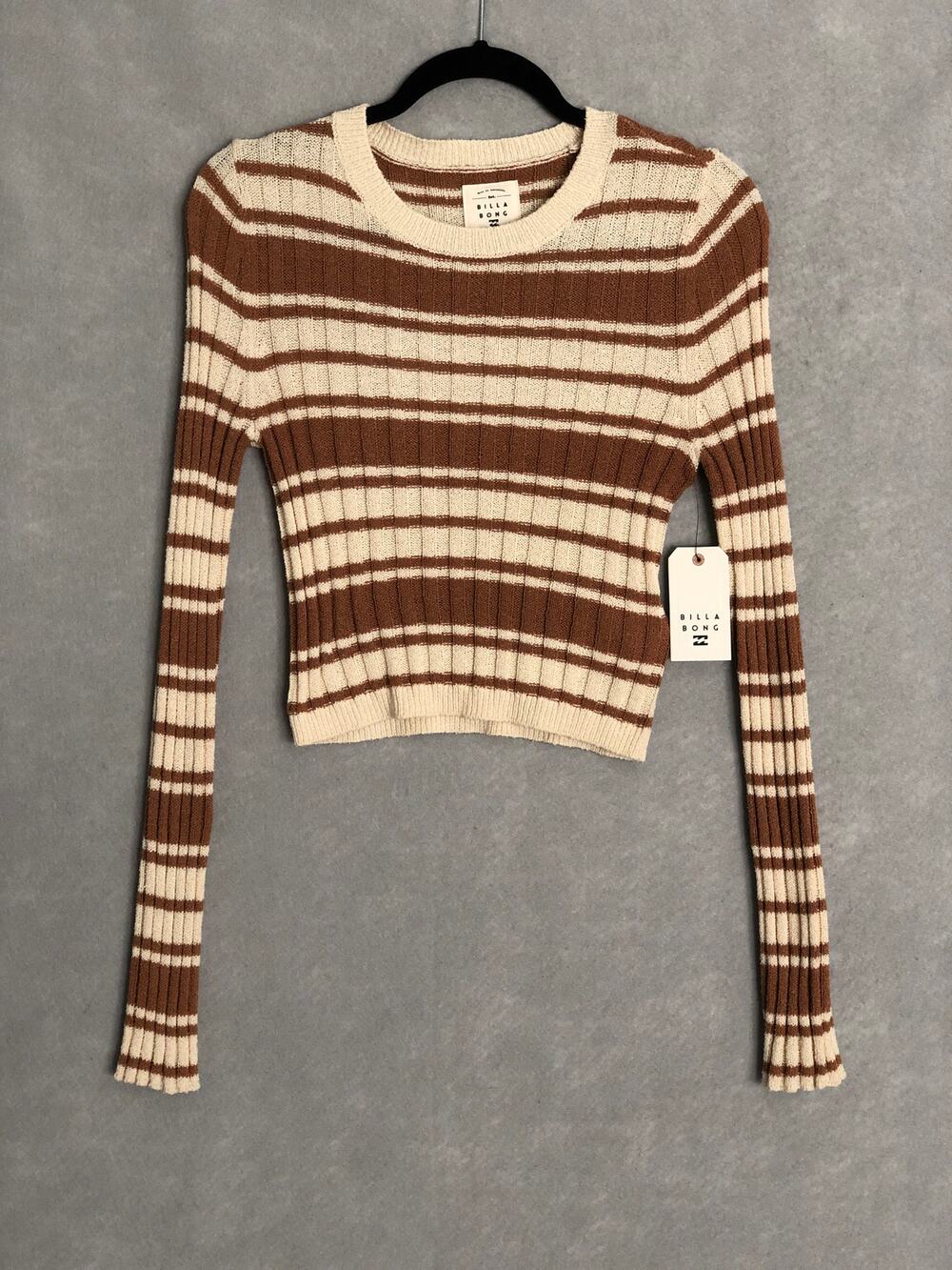 Billabong Cropped Sweater Clare Long Sleeve Striped Women's Large NEW